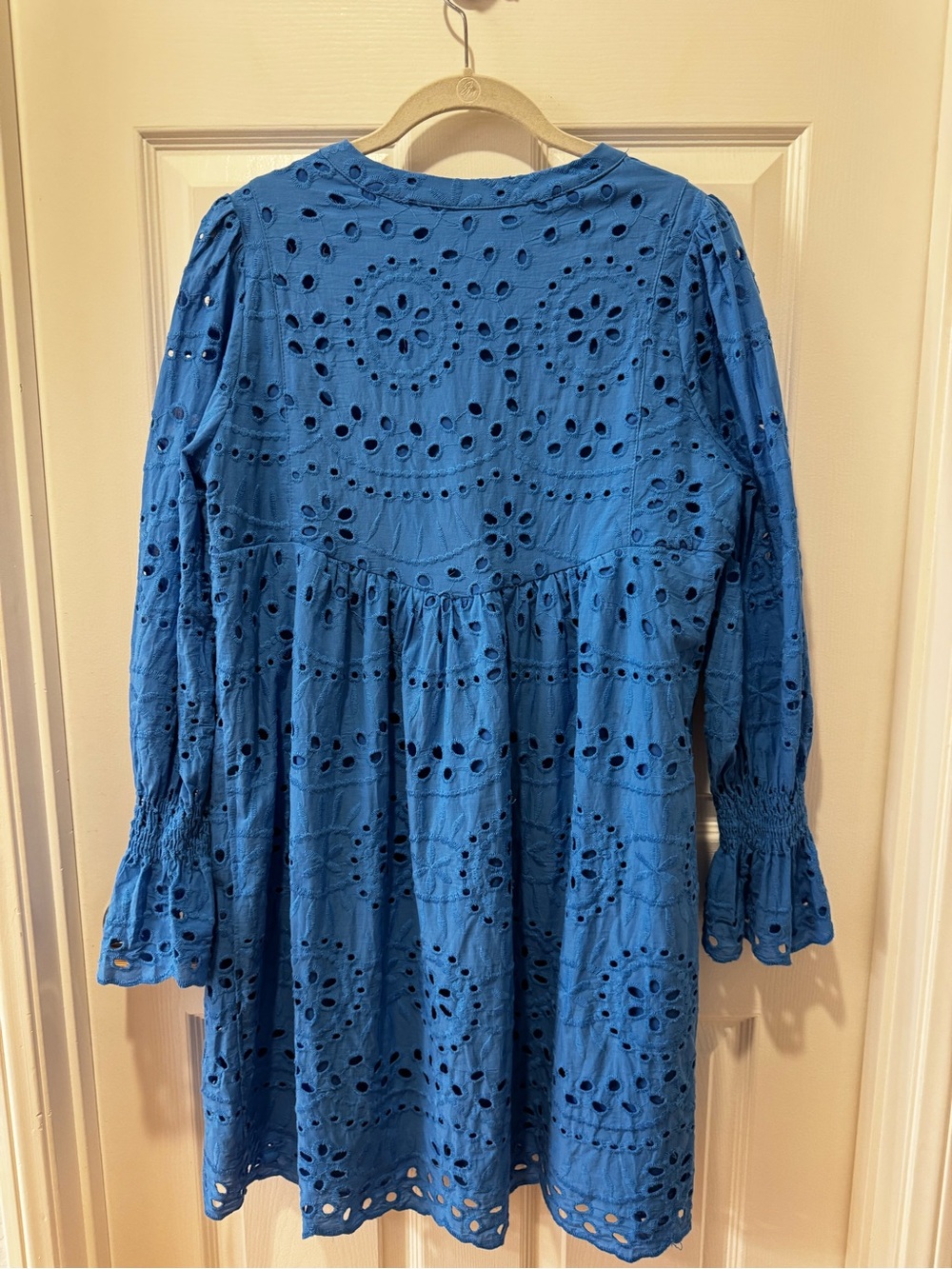 Dokotoo Cobalt Blue Eyelet Boho Peasant Mini Dress Sz M - Picture 4 of 8